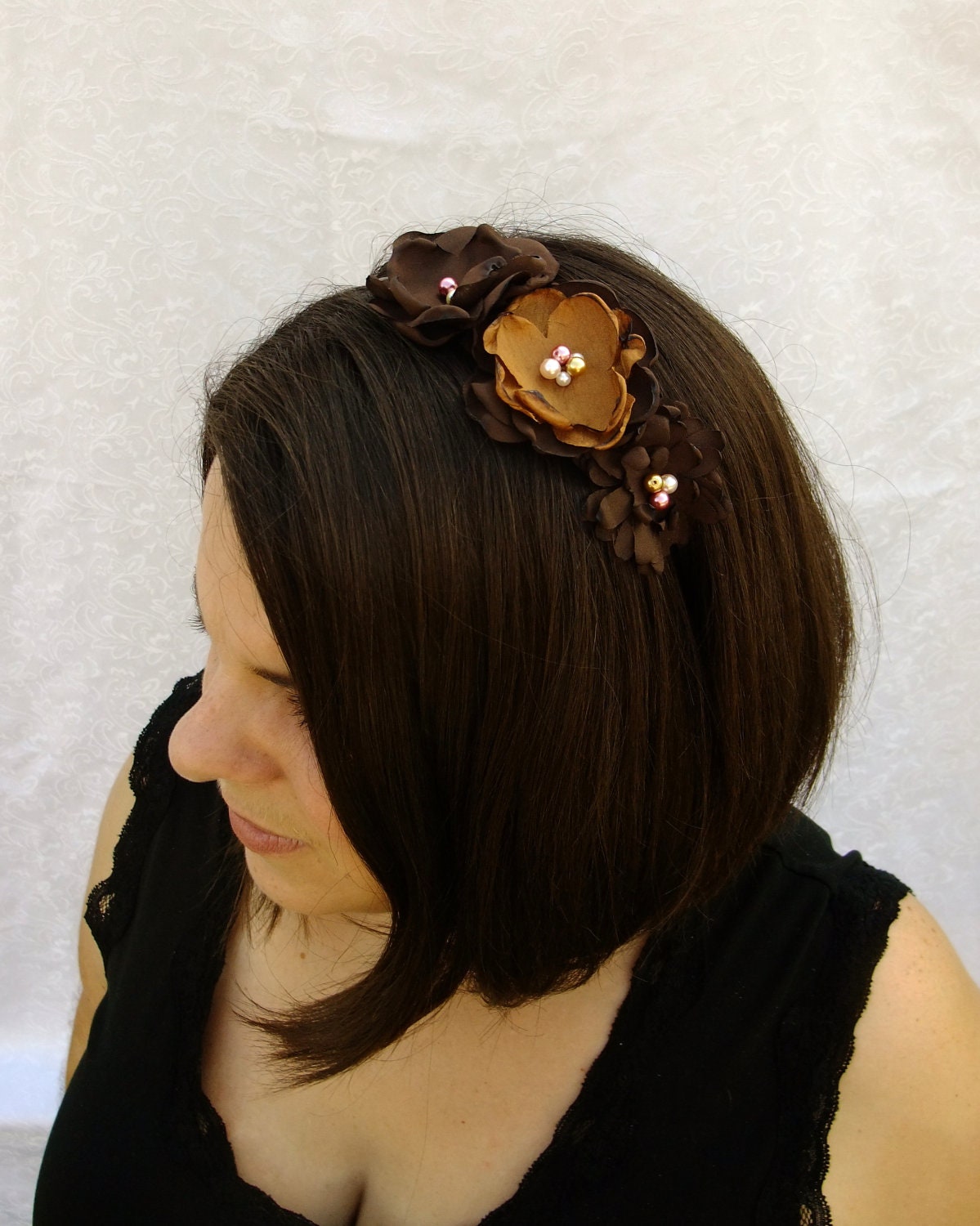 Chocolate and Caramel Flower Headband,Bridal Hair, Bridesmaid Headband, Brown Flower Headband, Boho Style Headband