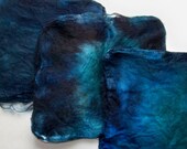 Hand Dyed Silk Fiber Mawata Silk Hankies for Spinning or Knitting -- Midnight (10grams)