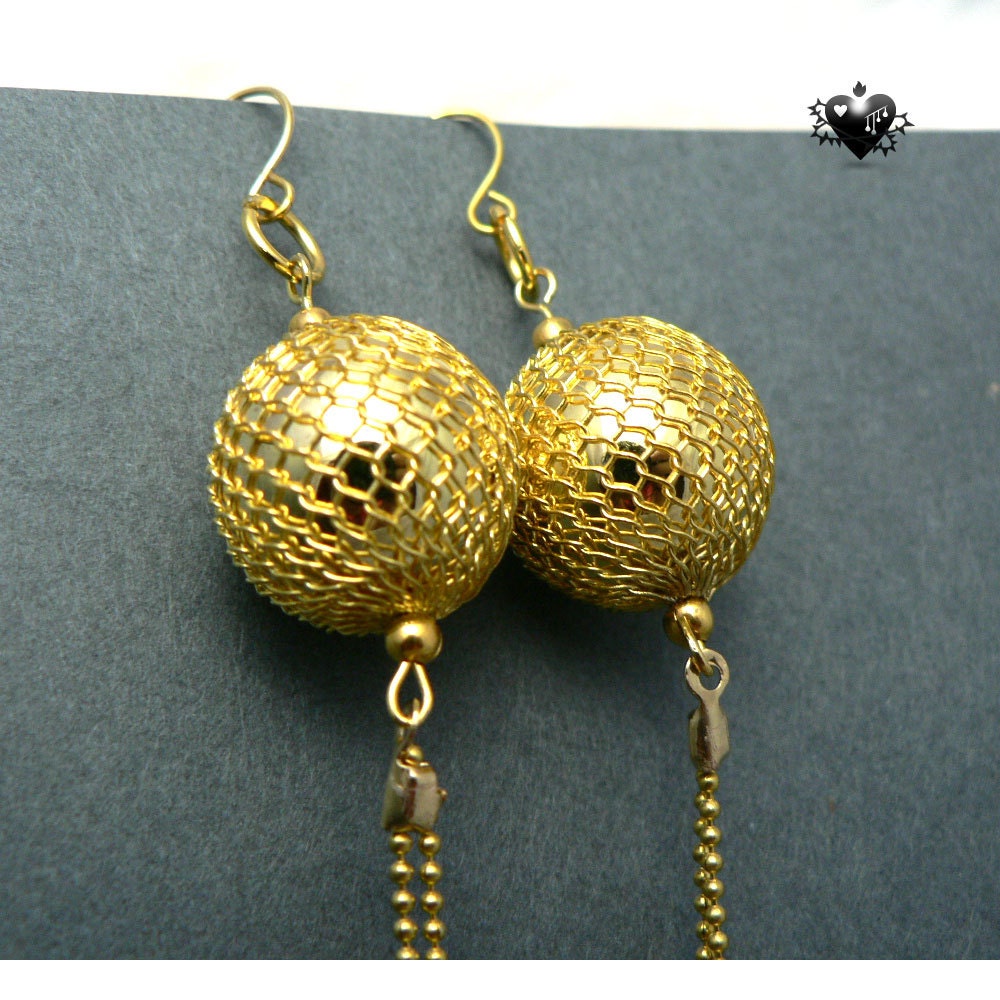 Gold Disco Ball Glitter Long Earrings