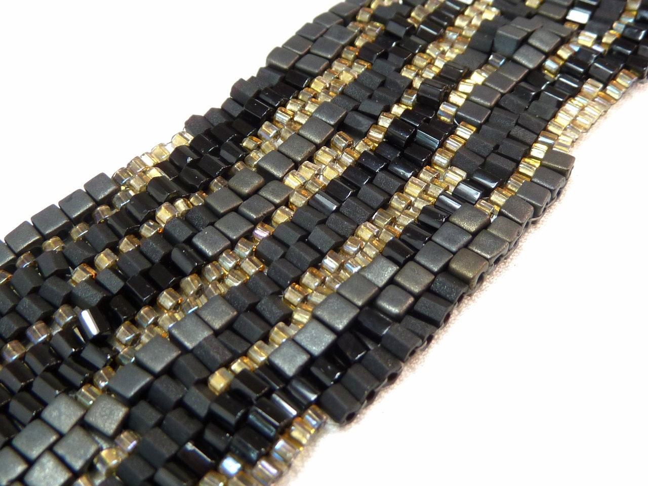 Golden Cobblestones Freeform Beadwoven Cuff Bracelet - Hip to Be Square Collection