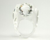 Clear Cubic Zirconia Ring, Clear Resin Ring with a Large Round Diamond Shaped Zirconia