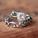 Pink morganite engagement ring set - bezel solitaire - recycled sterling silver - filigree wedding band- Wrought ring