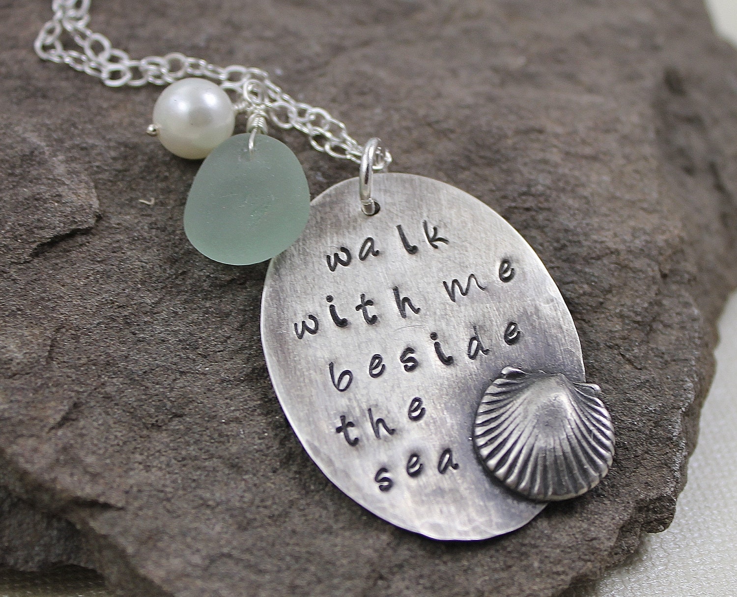 Walk With Me Beside The Sea- Beach Glass Pendant