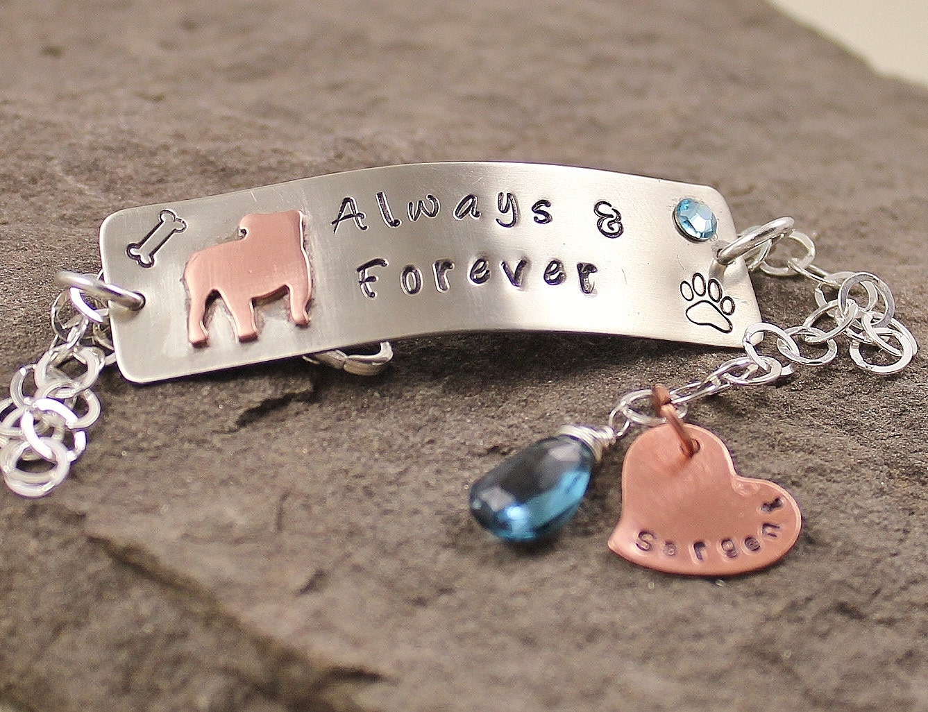 Always And Forever Bulldog Bar Bracelet - Nickel Silver , Copper , Swarovski Crystal
