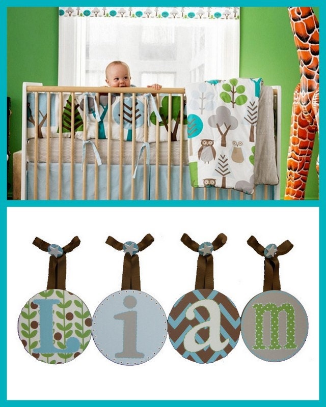 Baby Nursery Names Hanging Wall Letters to match Dwell Studio Owl Bedding