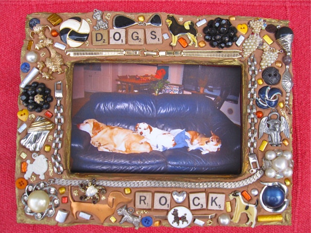Dogs Rock Vintage Jewelry Mosaic Frame 4x6