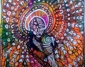 Mixed media - Oil pastel and ink drawing - Heart Mandala