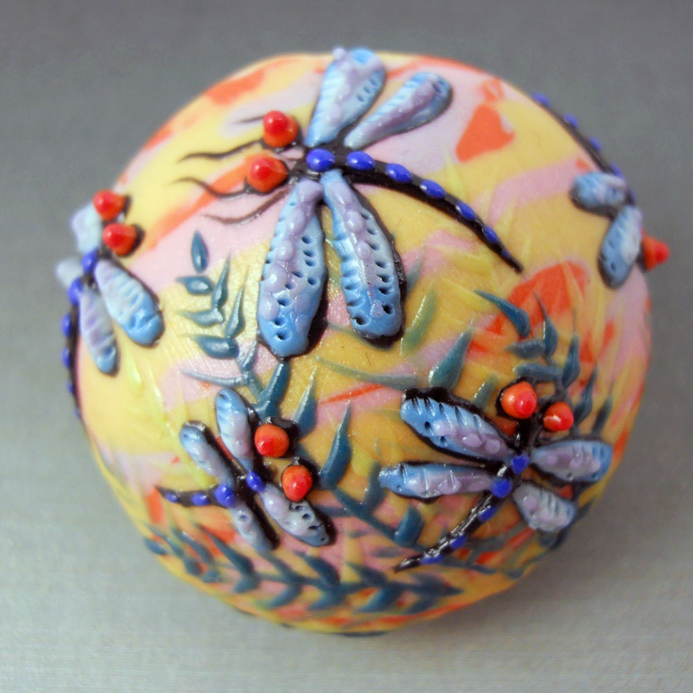 Dragonfly Focal Bead - Handmade Porcelain Art Bead by Joan Miller
