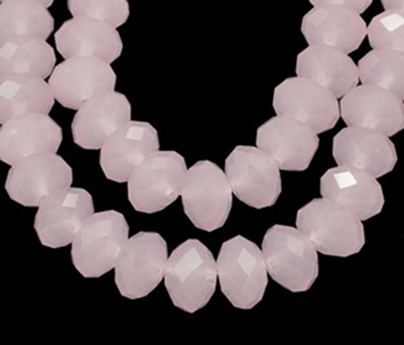 12 pink Czech glass crystal beads, 8x6mm, faceted abacus rondelle (opaque pale pink) FA8