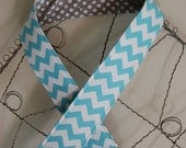 Camera Strap- Mini Chevron and dot reversible- Aqua Chevron Grey Dot