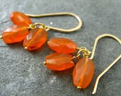 Carnelian Dangle Earrings Orange Faceted Oval Carnelian Gemstone Gold Fill Tangerine