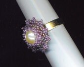 Beaded Ring . Lavender Flower . Size 15 Seed Beads .Genuine Pearl - Purple Dreams by enchantedbeads on Etsy