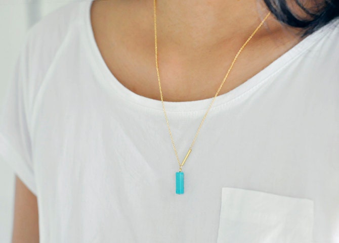 RESERVED PRIORITY Ultramarine - turquoise bar pendant necklace on gold fill chain - sleek modern jewelry - edor - women gift under 40