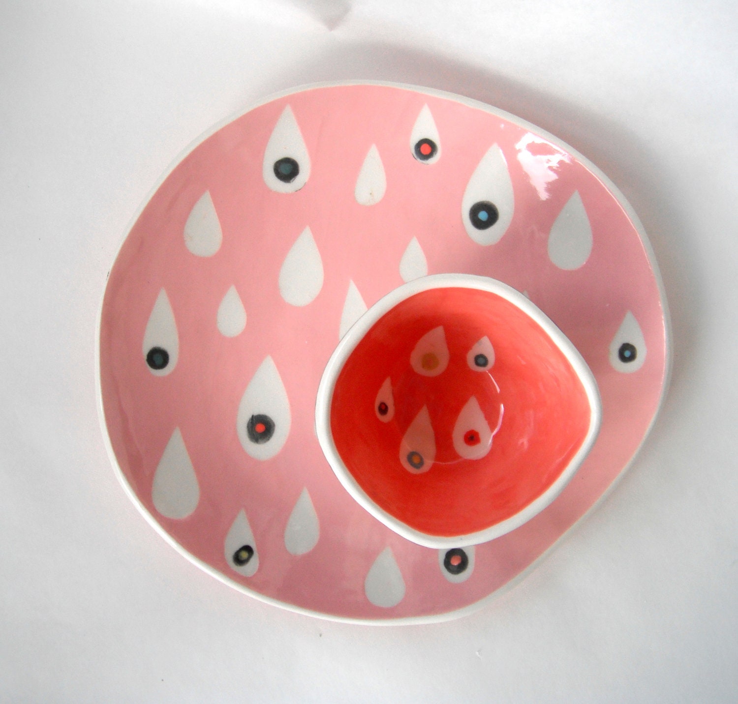 Made TO Order-----Dessert plate Pink Raindrops - CeramicaBotanica