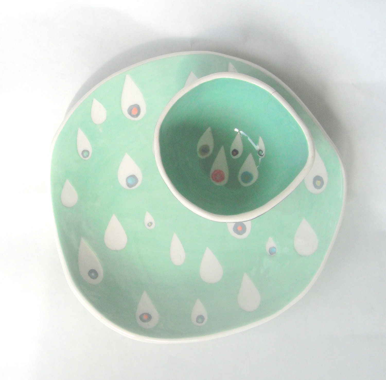 Dessert plate Mint Raindrops- READY TO SHIP