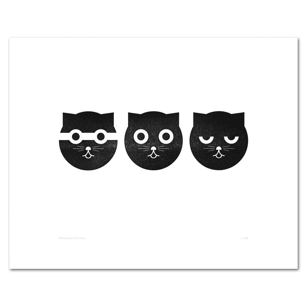 Print: Watson the Cat Three Musketeers - Letterpress Print - Original Illustration