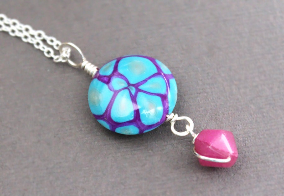 Candy. Necklace. Polymer clay lentil bead. Solitaire.