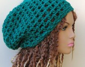 Emerald teal green slouchy beanie dread tam hippie chunky boho hat