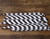 50 striped paper straws (black and white) with FREE striped pennant straw toppers