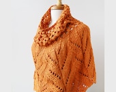 Women's Fashion - Pumpkin Orange Botanical Lace Knit Capelet- Bamboo and Silk - ElenaRosenberg