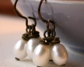 Pearl Cluster Earrings. Oxidized brass and freshwater pearls. GIFTS FOR HER.  Jewelry.