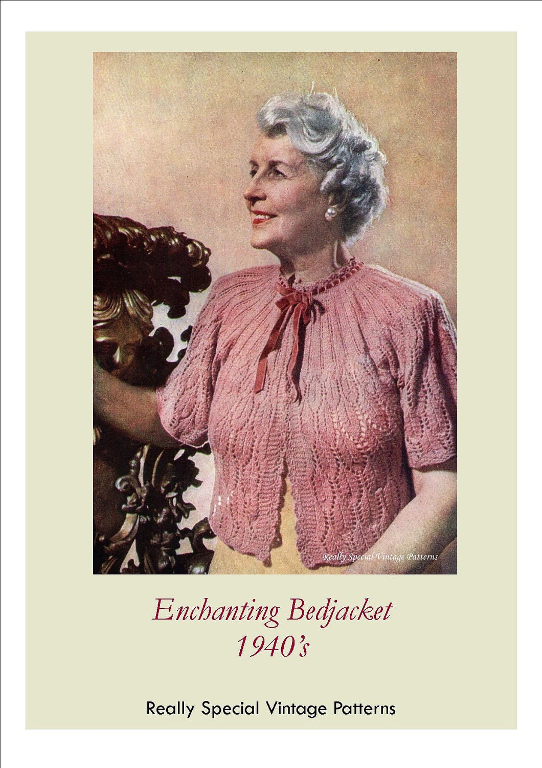 1940s Pretty Lace Bed Jacket Cardigan Shrug Vintage Knitting Pattern PDF Large Size INSTANT DOWNLOAD