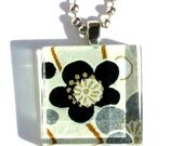 little black dress approved - glass tile and Japanese chiyogami pendant necklace with gift tin