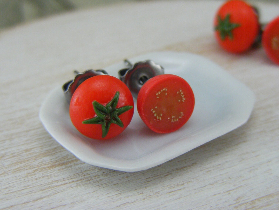 Tiny Tomato - Studs / Post Earrings - ON SALE