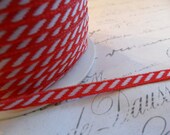Petite Diagonal White and Red Stripe Ribbon 1/8 inch wide