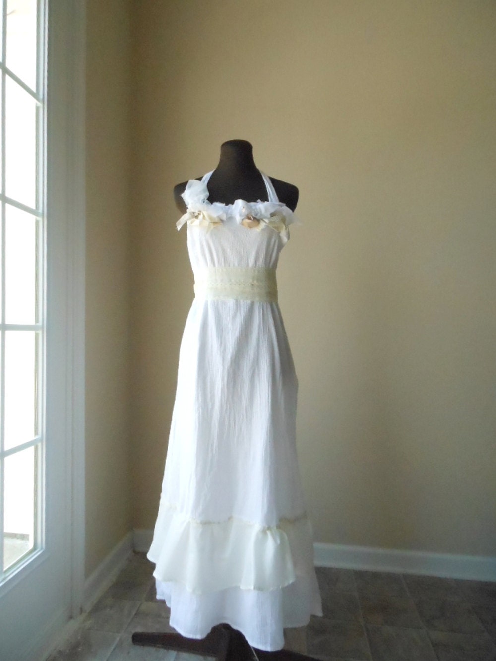Simple Wedding Dress Rustic Shabby Boho Bride Wispy Cotton Tattered Chic French Country Garden Ruffle Lace Dreamy Romantic Bridal Gown