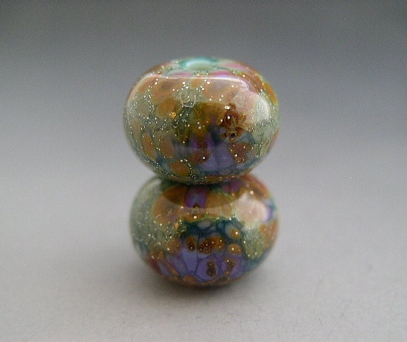 Naos Glass - GLOSSY Lily Pad Gardens - Made To Order Handmade Lampwork Beads SRA - Teal Purple Green