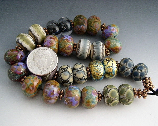 Naos Glass - One of Each Bead Pair Mega Set - Artisan Glass Beads Handmade Lampwork Beads SRA Made To Order - 22k Gold Lilac Teal Mustard