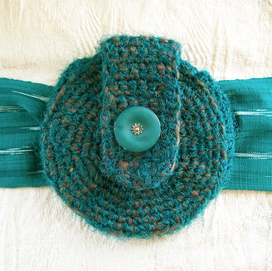 Silk Hip Pouch - Fiber Arts Tapestry - LagoonTweed