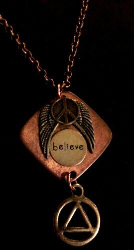 12 Step Believe Angel Peace Charmed Life AA Recovery Necklace FREE sHiP