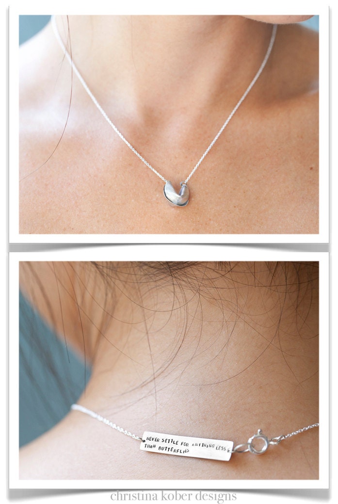 customize your fortune - 18" sterling silver fortune cookie necklace with fortune message at clasp