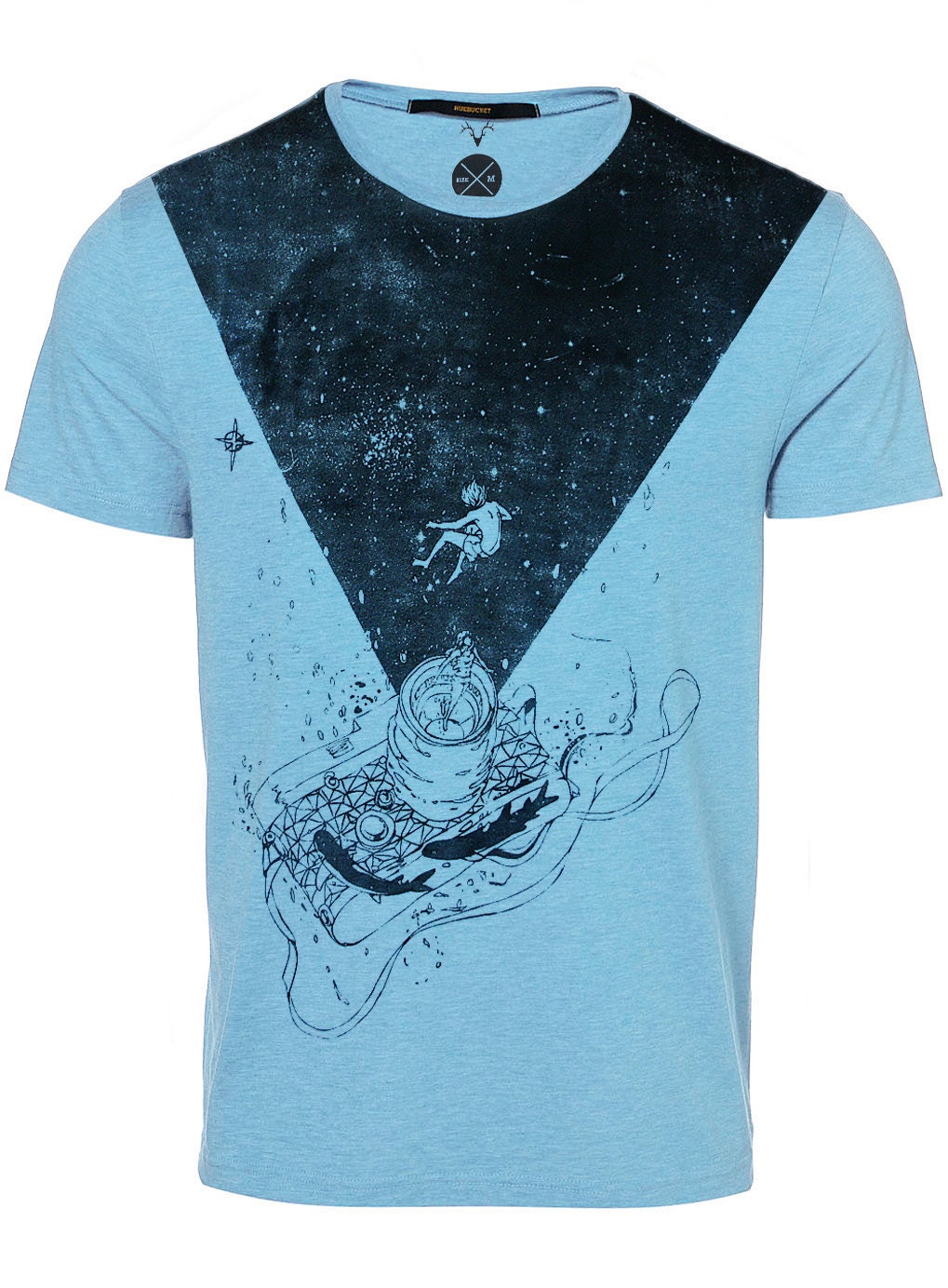 Space tee, Outer Space, star shirt, Camera tshirt, fantasy tee, flying, lens, photo tee, Blue Available S M