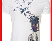 Bicycle tshirt, Bike tee, Cycling shirt, Harry Potter, bird tee, fantasy shirt, White, Available S M