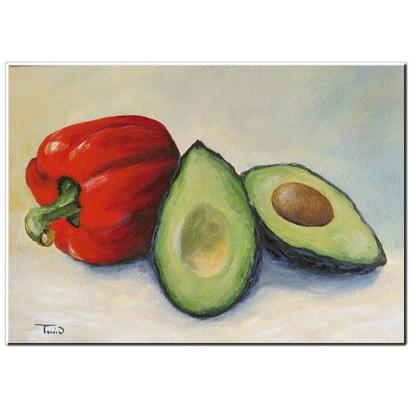 Avocado with Bell Pepper 5" x 7" Original Still Life Painting by Torrie Smiley