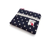 Zipped pouch in french navy and red with cat motif