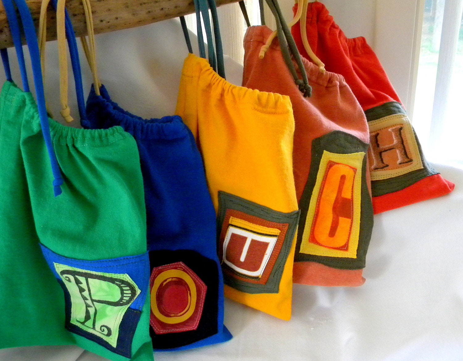Personalized Pouch for lots of stuff Larger Initial ONE Letter upcycled t shirt material Custom Choose COLORS