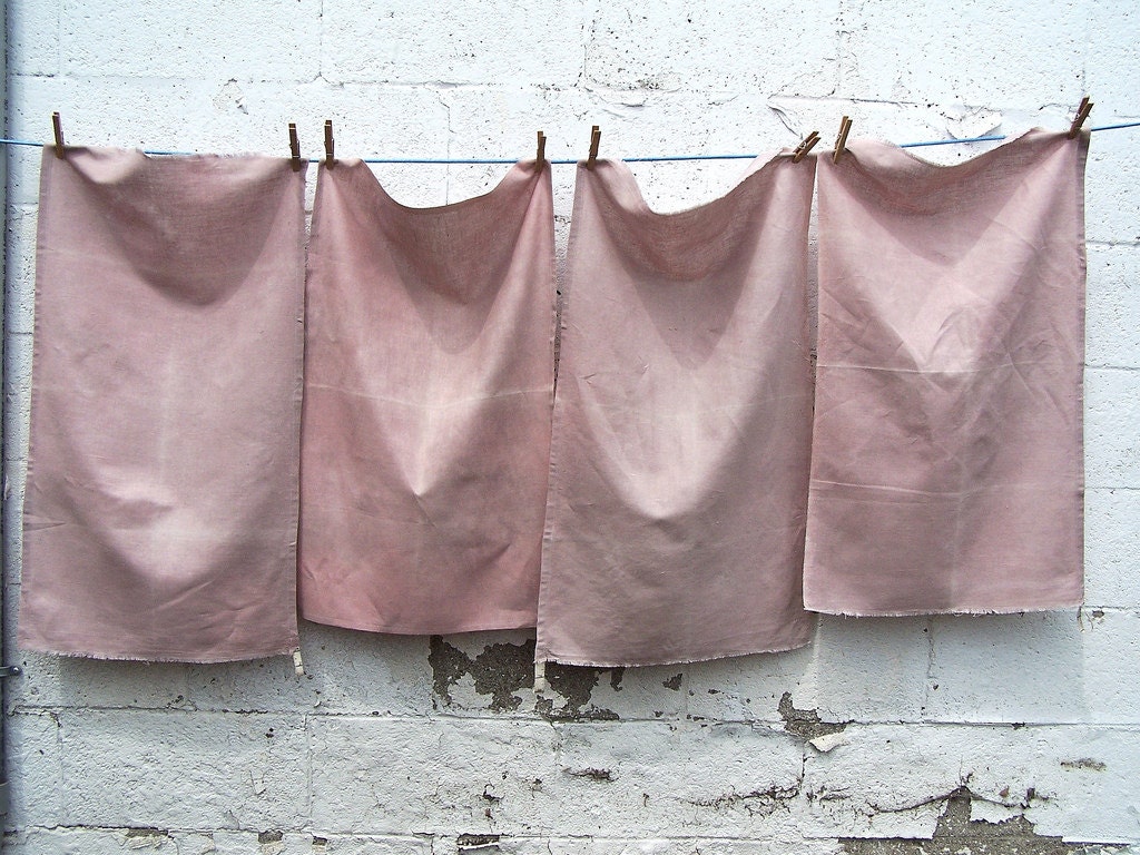 Pink - Madder & Chamomile Botanically Dyed Tea Towel Linen / Cotton Blend Fabric - Hand Sewn - Free Shipping - sandySTC