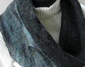 Mens Scarf Cowl Scarf-Slate Green Wool with Black Silk-Nuno Felted Scarf for Women-Infinity scarf, loop scarf,winter scarf