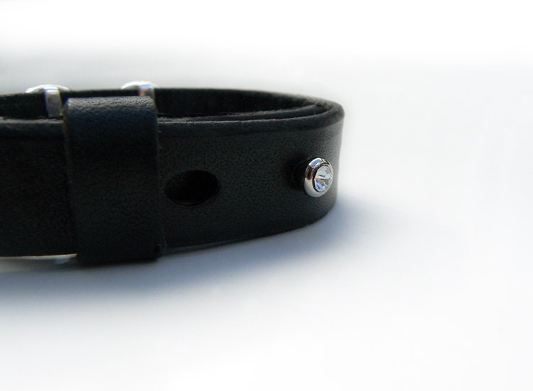 Band-it Leather Band Cuff Bracelet - Rhinestone or Nickel Button Stud- Adjustable and Choice of Color Leather