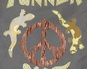Personalized Authentic Pigment Canvas Field Bag in Color Smoke - with 3 Lizards around a wood peace sign