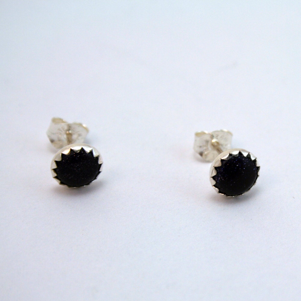 Starshine - Blue goldstone and sterling silver stud earrings