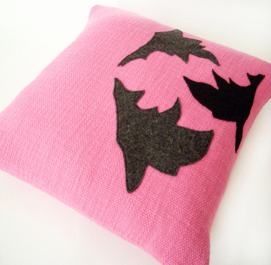 Pink Appliqued Pillow Cover - Cushion Cover - Pink - Black - Gray-  Graphic - 16" x 16"