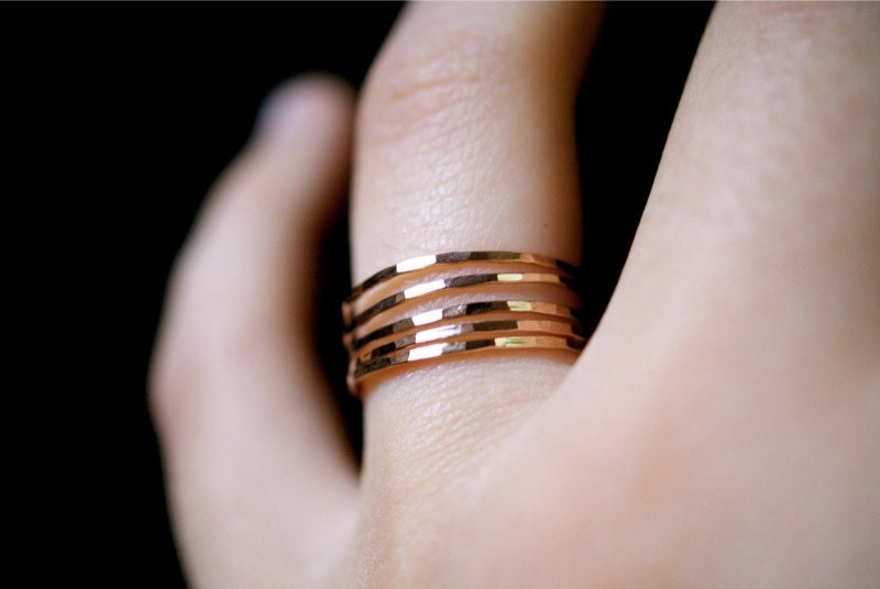 NEW Pink Gold Filled stacking rings -- Ultra Thin set of 5