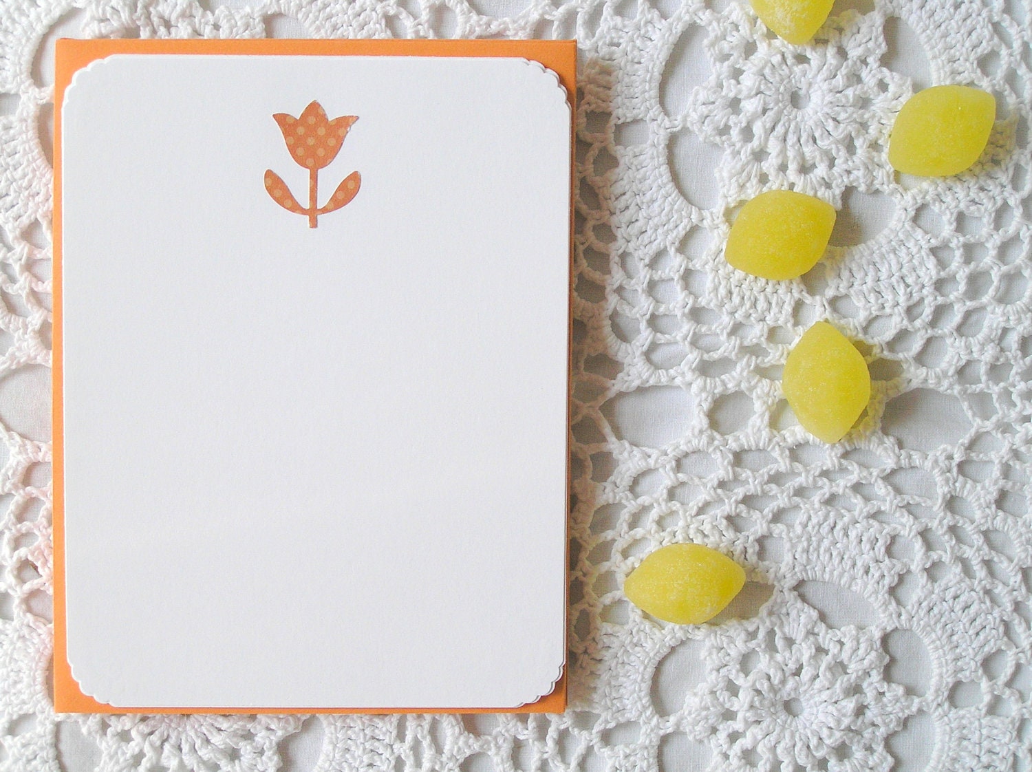 SALE Reclaimed Orange Polka Dot Tulip Cards, Set of 5, Blank, Preppy Retro