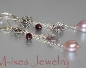 M-ixes -Whisper- Pearl Garnet Super Seven Amethyst and Silver OOAK Earrings