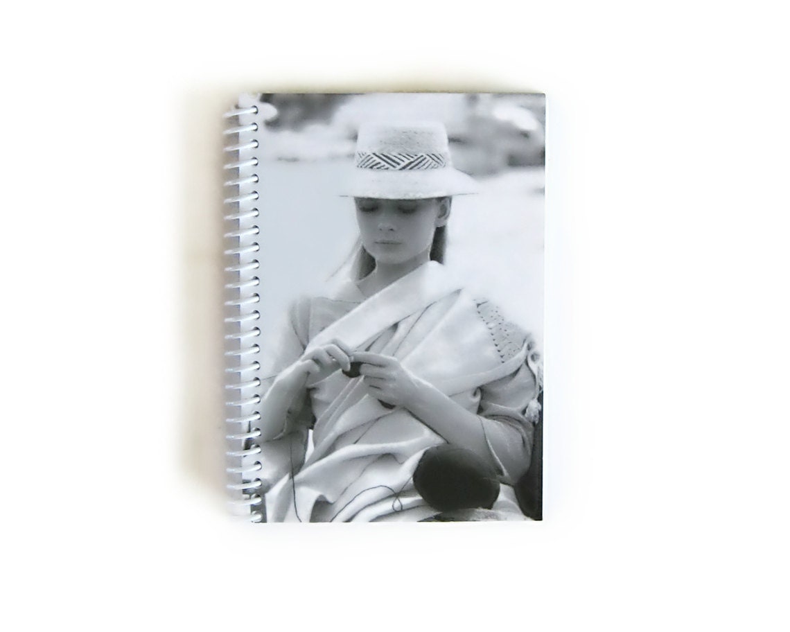 Audrey Hepburn Knitting - Spiral Notebook - 4 x 6